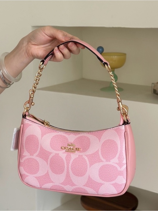 Coach Handbags - Coach Pink Signature Mini Shoulder Bag with Gold Chain